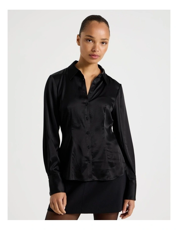 Satin Shirt in Black image 3