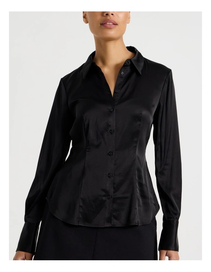 Satin Shirt in Black image 4
