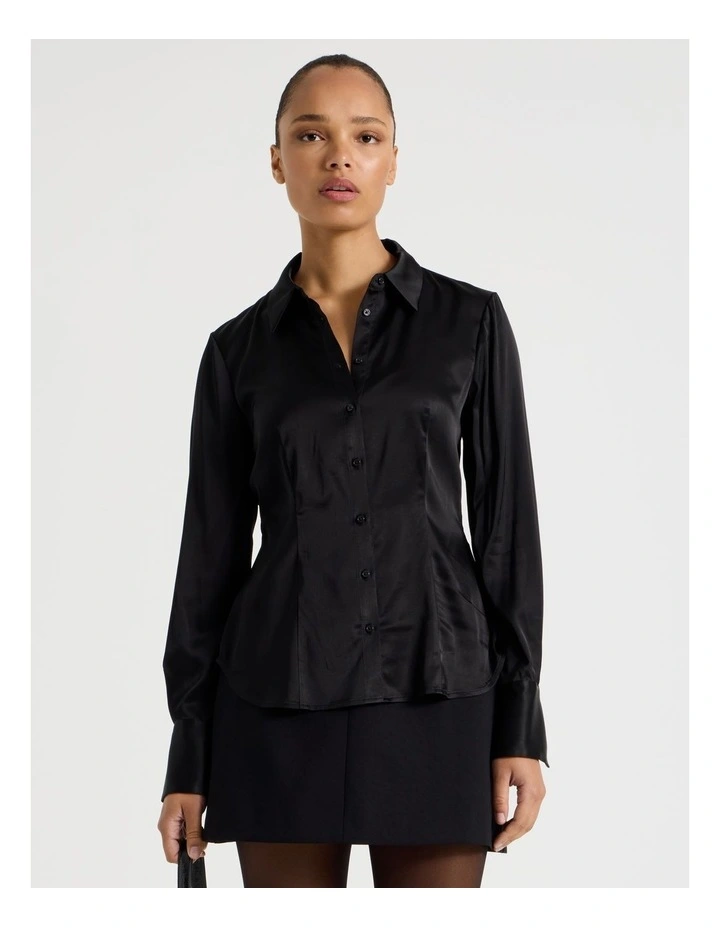 Satin Shirt in Black image 5