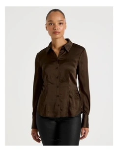 Satin Shirt in Dark Brown