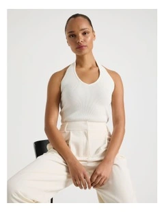 Halter Neck Knit Top in Ivory