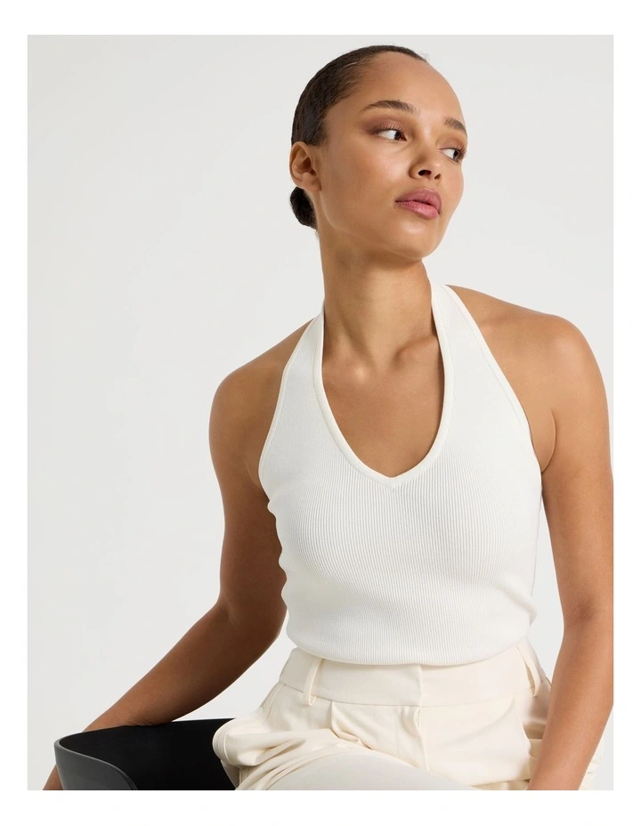 Halter Neck Knit Top in Ivory image 2