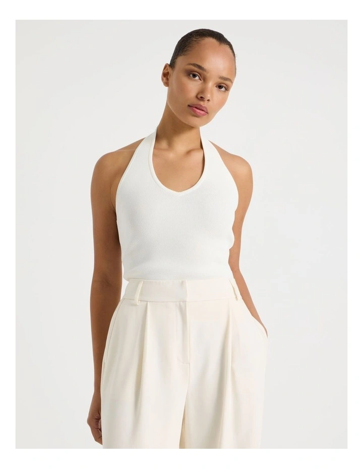 Halter Neck Knit Top in Ivory image 3