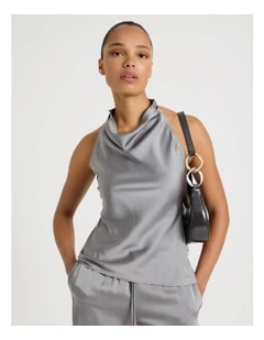 Satin Halter Neck Top in Silver Grey