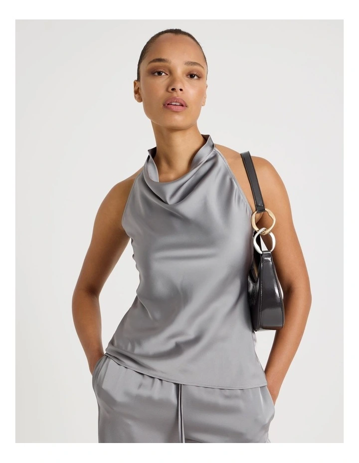 Satin Halter Neck Top in Silver Grey image 1