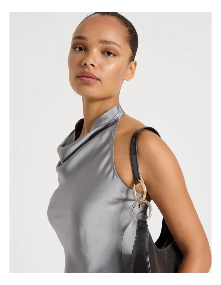 Satin Halter Neck Top in Silver Grey image 3
