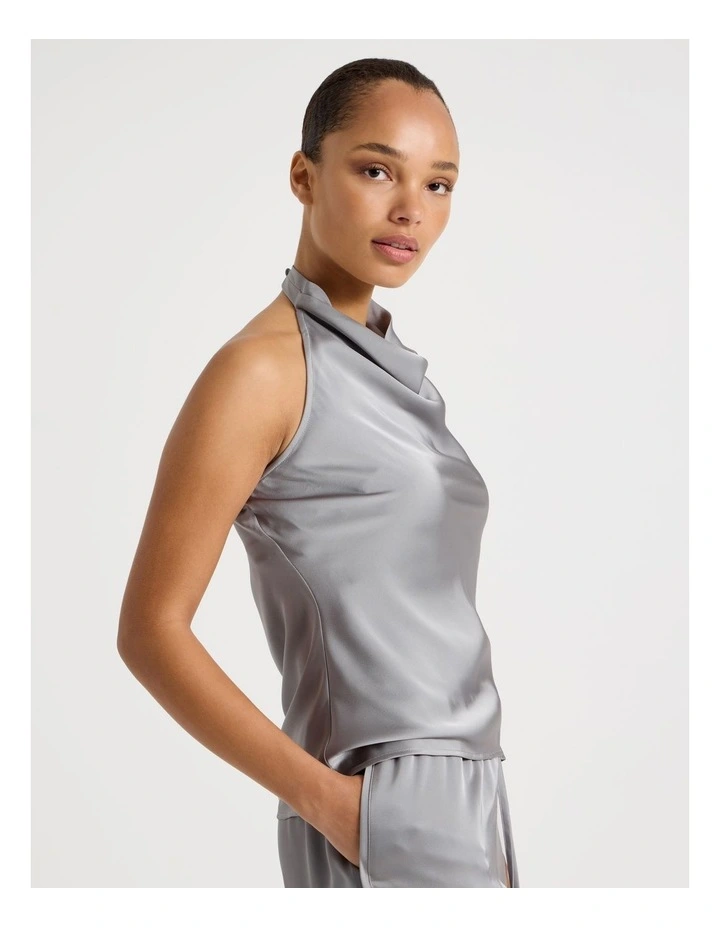 Satin Halter Neck Top in Silver Grey image 4