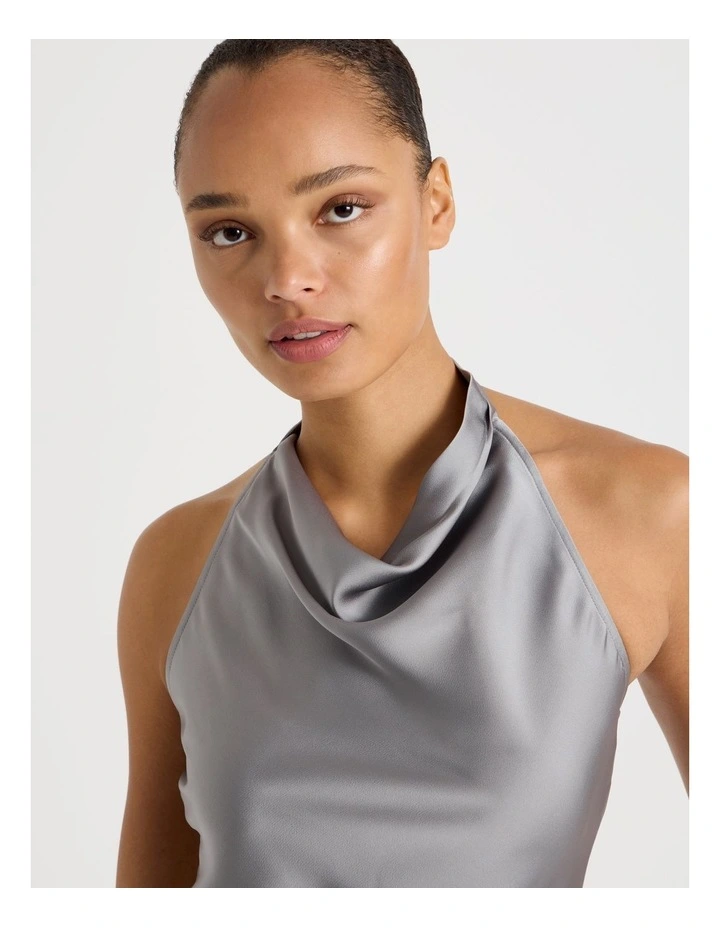 Satin Halter Neck Top in Silver Grey image 5
