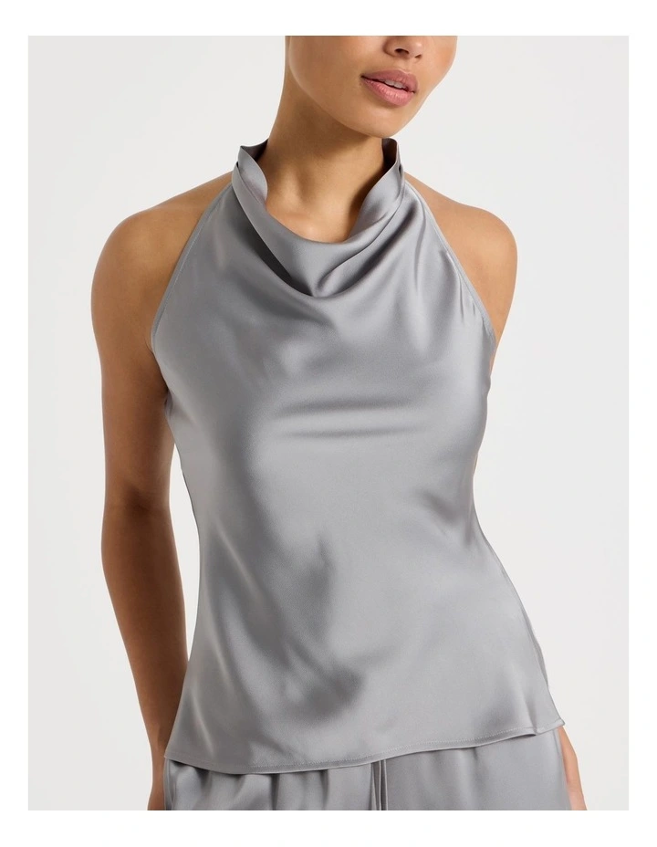 Satin Halter Neck Top in Silver Grey image 7