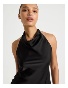Satin Halter Neck Top in Black