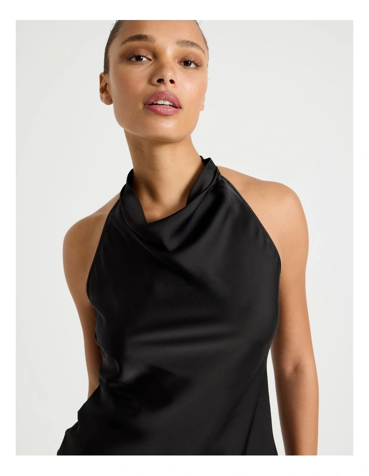 Satin Halter Neck Top in Black image 1