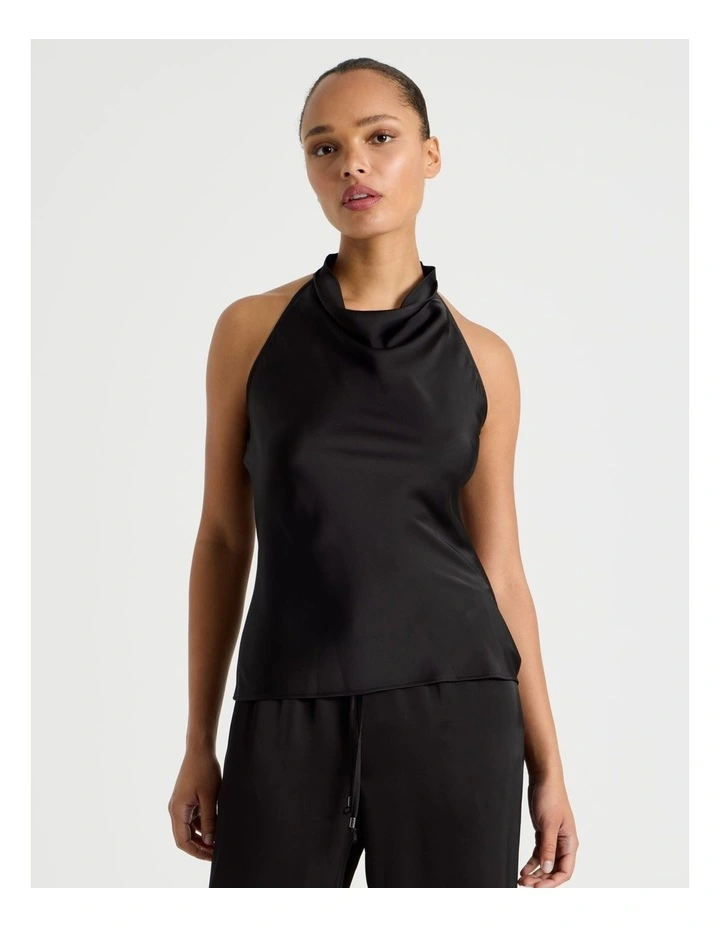 Satin Halter Neck Top in Black image 2