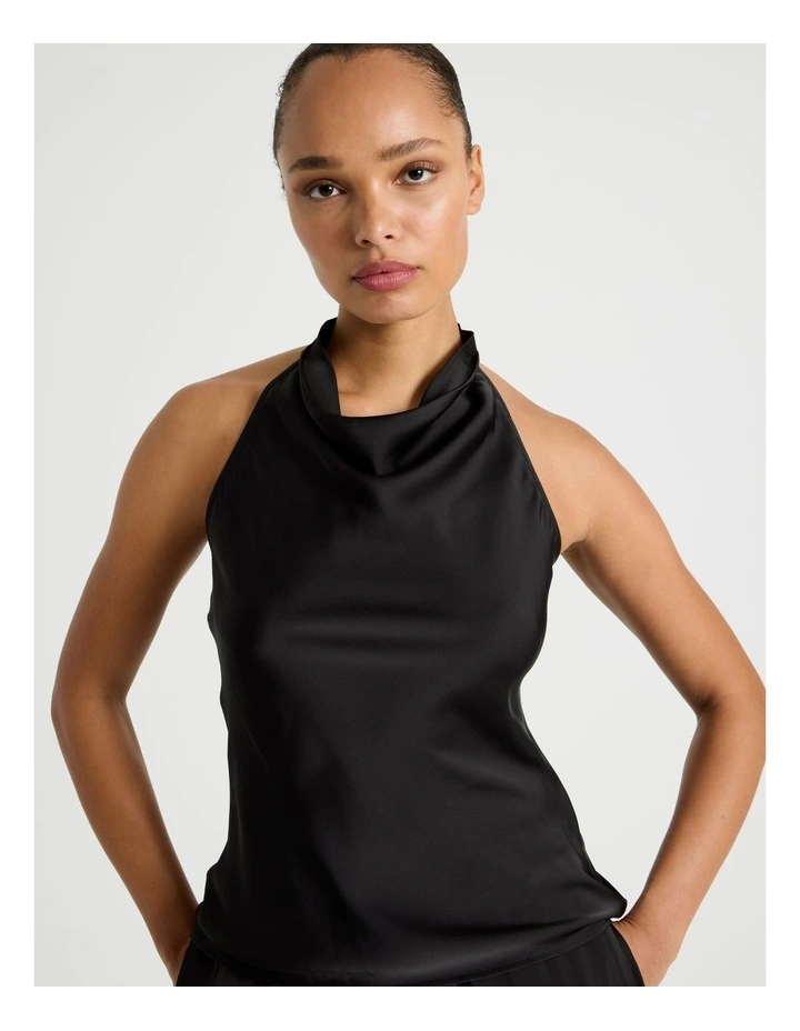 Satin Halter Neck Top in Black image 4