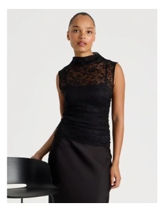 Lace Sleeveless Top in Black