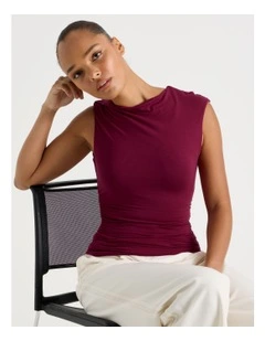Draped Jersey Asymmetric Top in Rouge