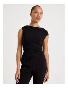 Blaq Draped Jersey Asymmetric Top in Black