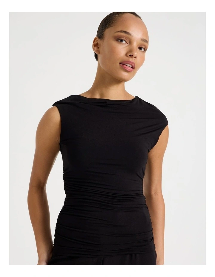 Draped Jersey Asymmetric Top in Black image 3