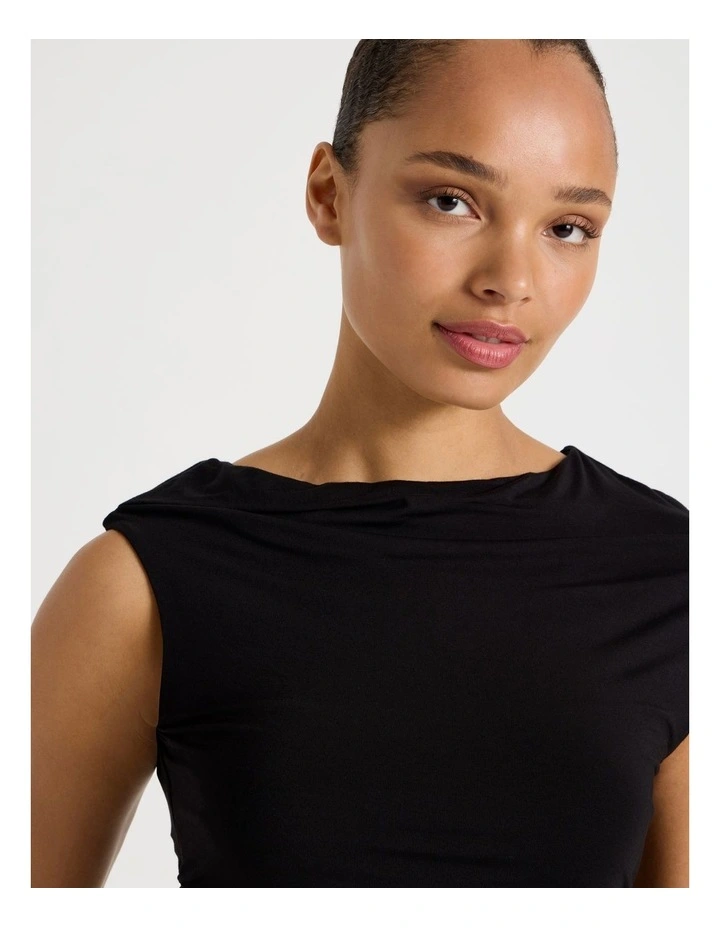 Draped Jersey Asymmetric Top in Black image 4