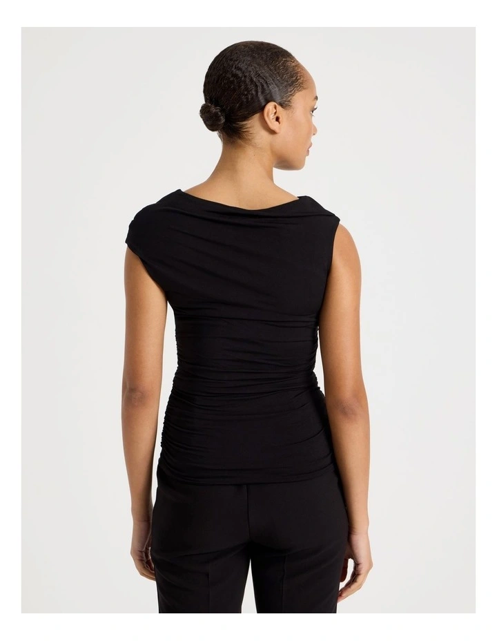 Draped Jersey Asymmetric Top in Black image 5