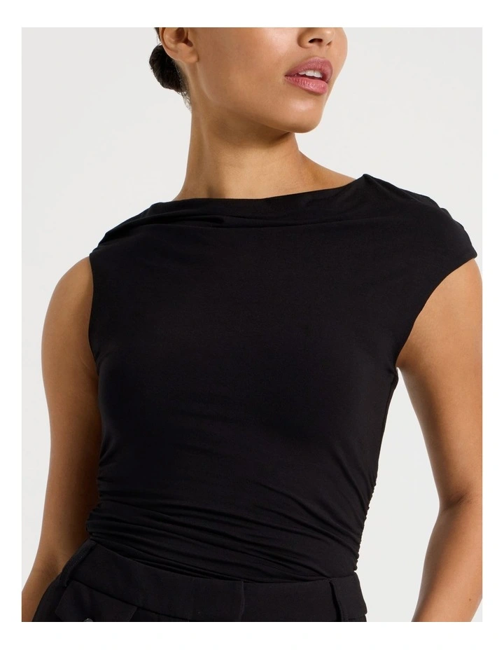 Draped Jersey Asymmetric Top in Black image 7