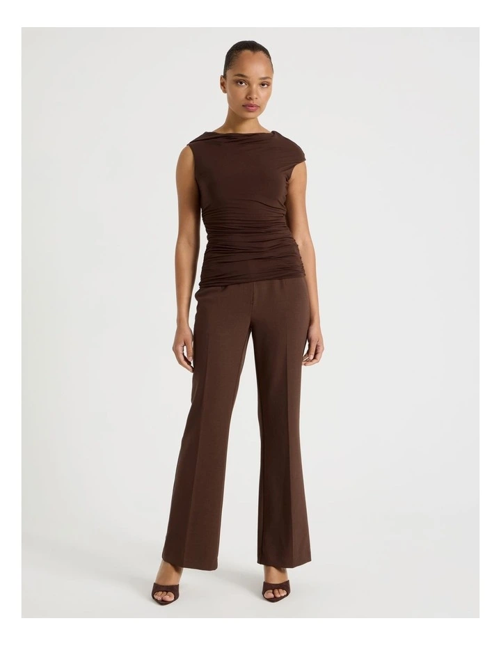 Draped Jersey Asymmetric Top in Dark Brown image 2