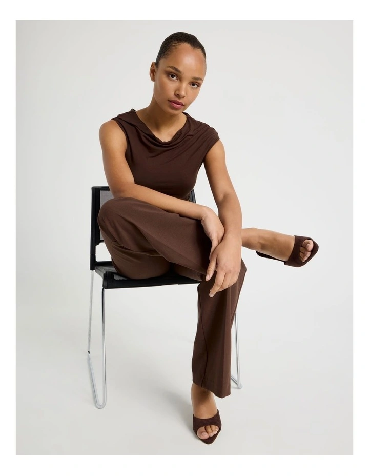 Draped Jersey Asymmetric Top in Dark Brown image 4