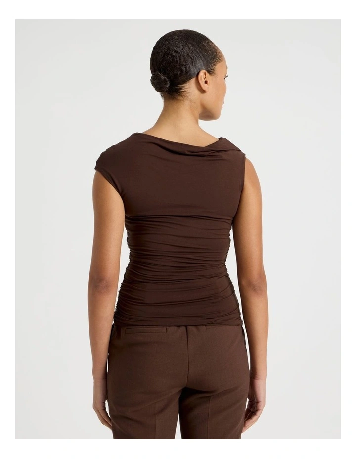 Draped Jersey Asymmetric Top in Dark Brown image 6