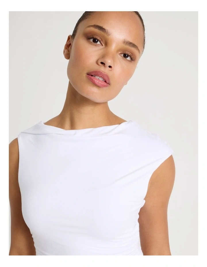Draped Jersey Asymmetric Top in White image 2