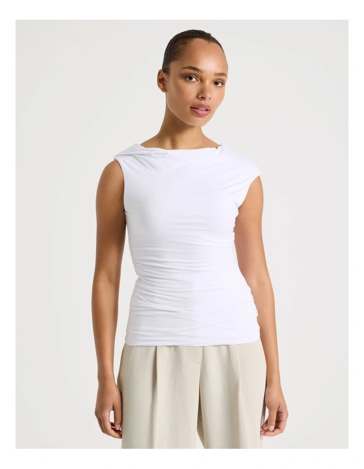 Draped Jersey Asymmetric Top in White image 5