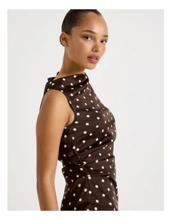 Satin High Neck Asymmetrical Top in Dark Brown