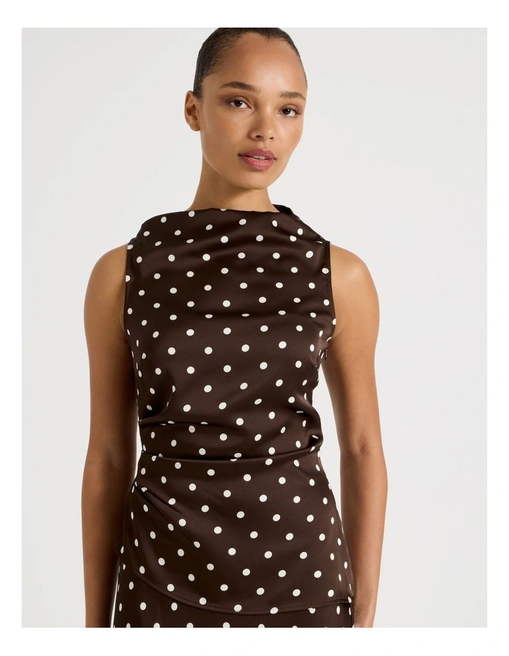 Satin High Neck Asymmetrical Top in Dark Brown image 2