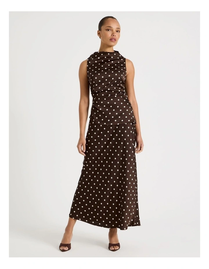 Satin High Neck Asymmetrical Top in Dark Brown image 3