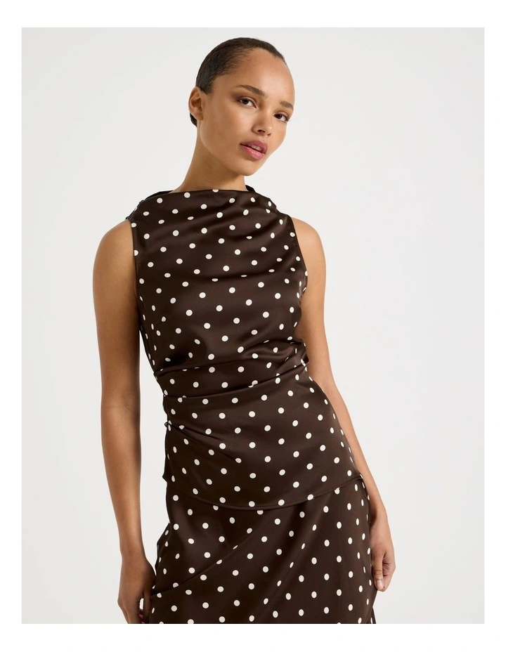 Satin High Neck Asymmetrical Top in Dark Brown image 4