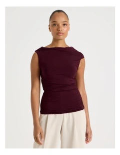 Draped Jersey Asymmetric Top in Wine
