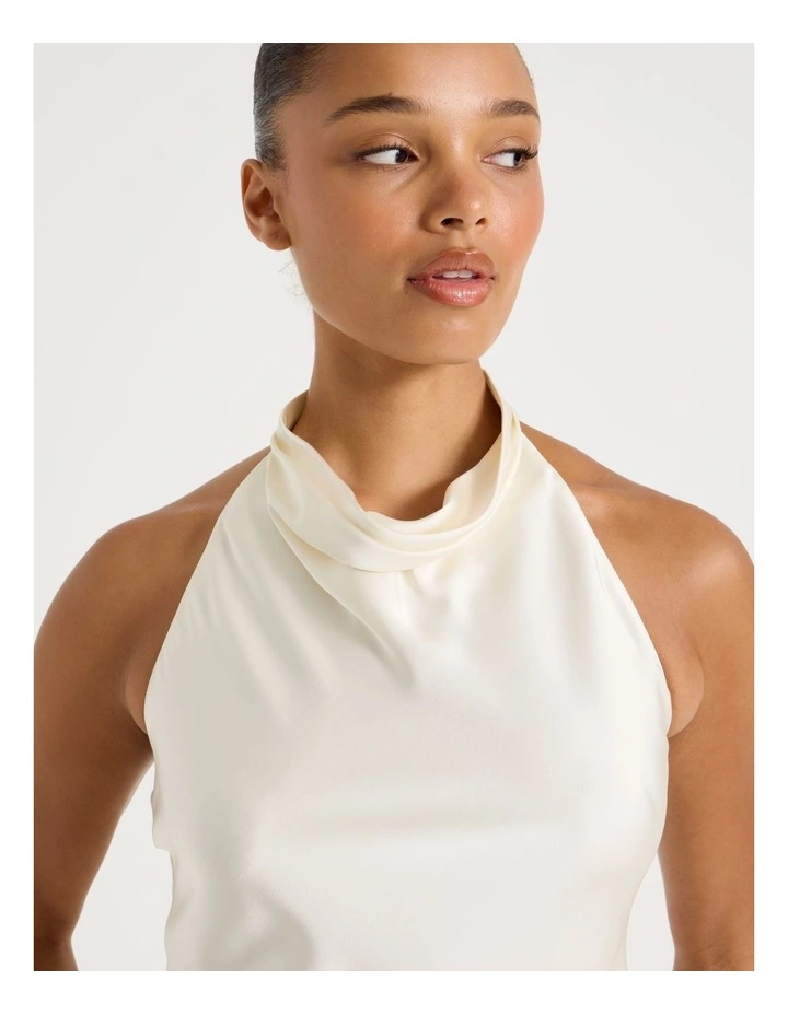 Satin Halter Neck Top in Ecru image 2