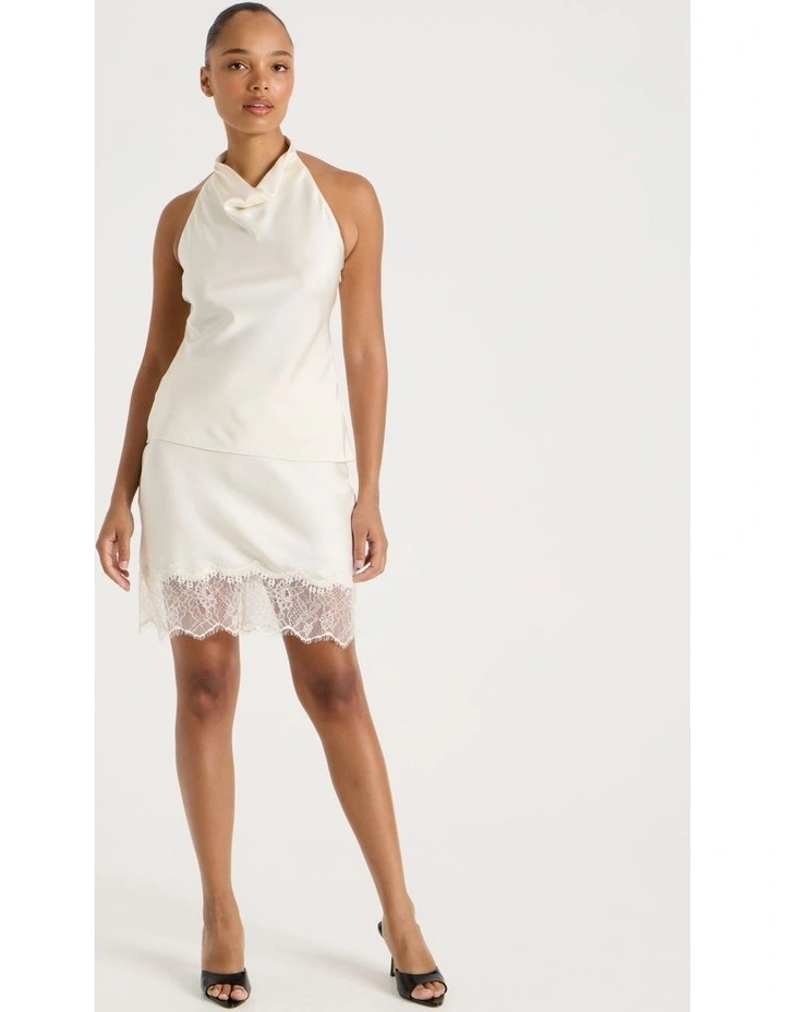 Satin Halter Neck Top in Ecru image 3