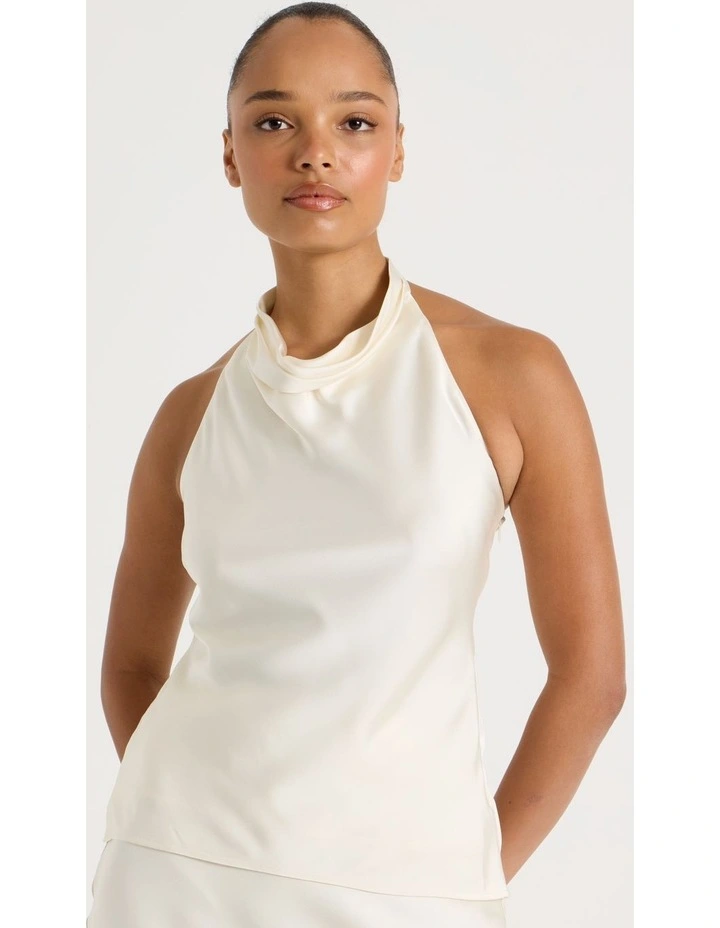 Satin Halter Neck Top in Ecru image 4
