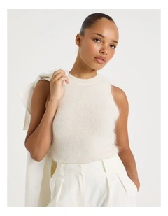 Wool Mohair Blend Sleeveless Fluffy Knit Top