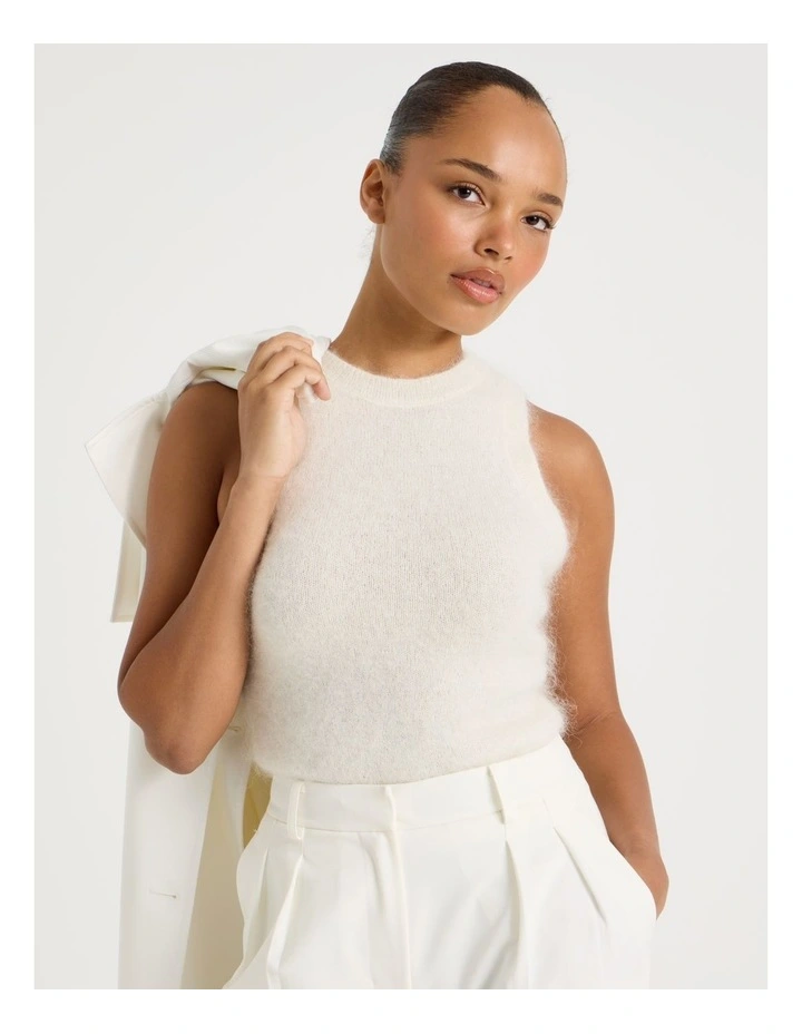 Wool Mohair Blend Sleeveless Fluffy Knit Top image 1