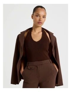 Halter Neck Knit Top in Dark Brown