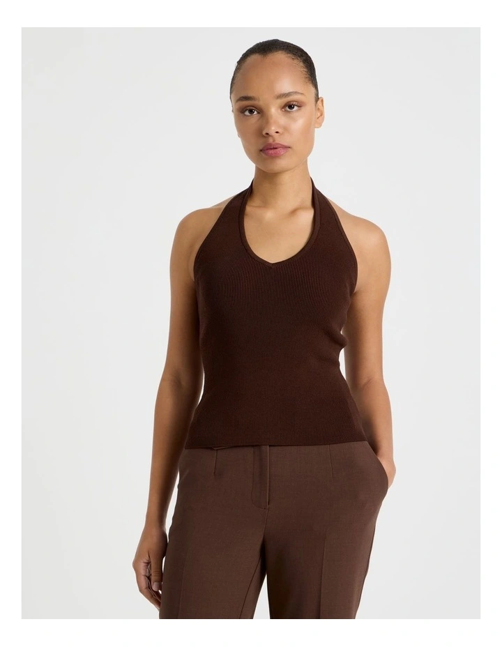 Halter Neck Knit Top in Dark Brown image 3
