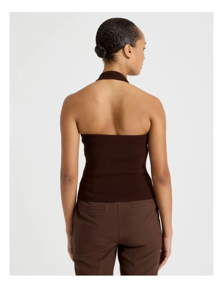 Halter Neck Knit Top in Dark Brown image 4