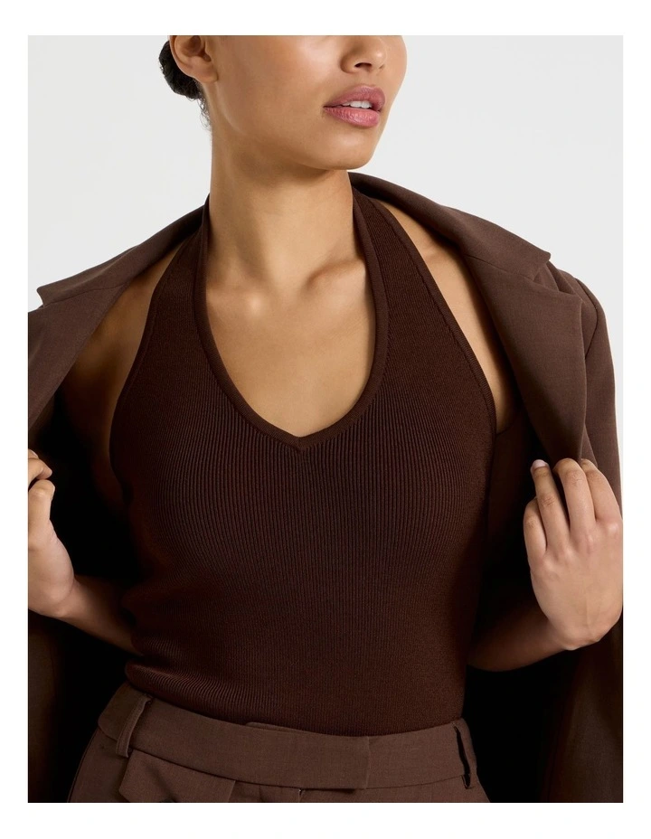 Halter Neck Knit Top in Dark Brown image 5