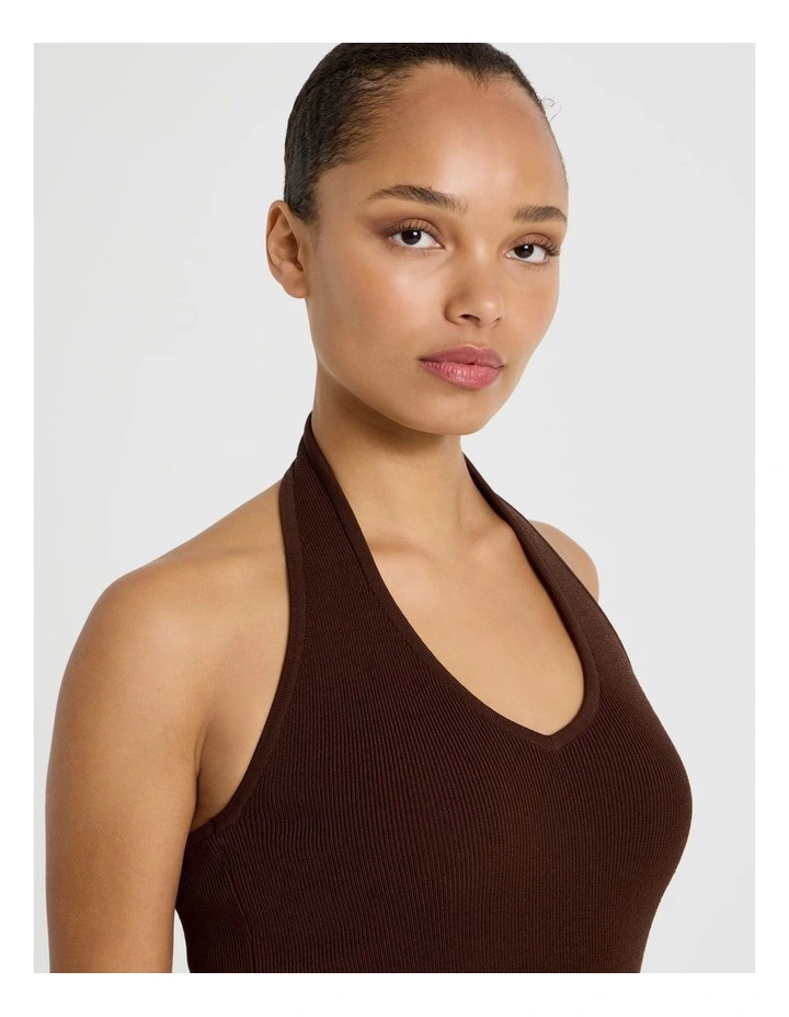 Halter Neck Knit Top in Dark Brown image 6