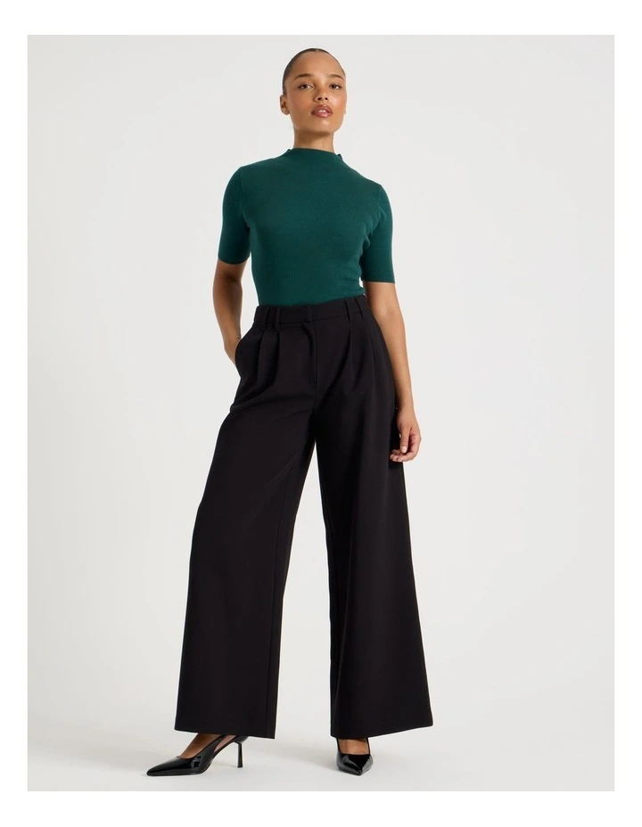 High Neck Short Sleeve Knit Top in Teal image 3