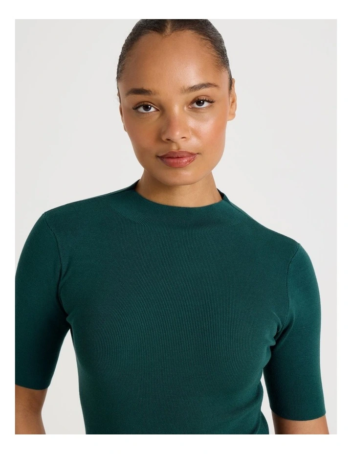 High Neck Short Sleeve Knit Top in Teal image 4