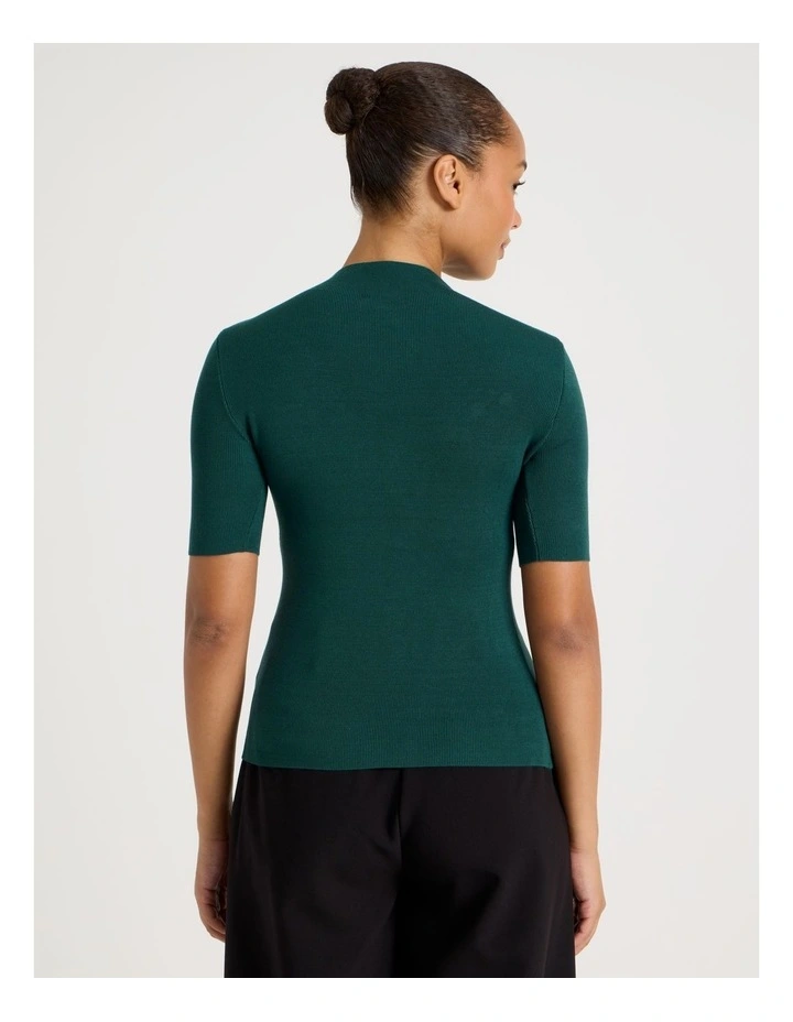 High Neck Short Sleeve Knit Top in Teal image 6