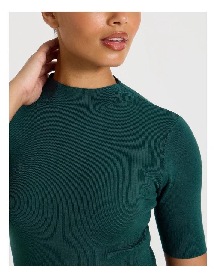 High Neck Short Sleeve Knit Top in Teal image 7
