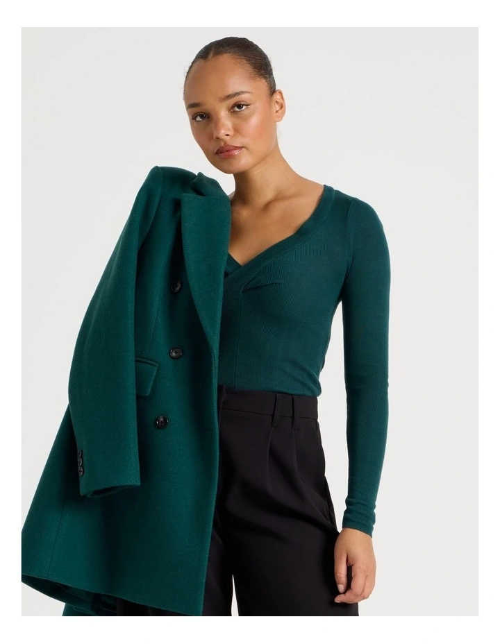 Twist V-Neck Long Sleeve Knit Top in Atlantic image 1