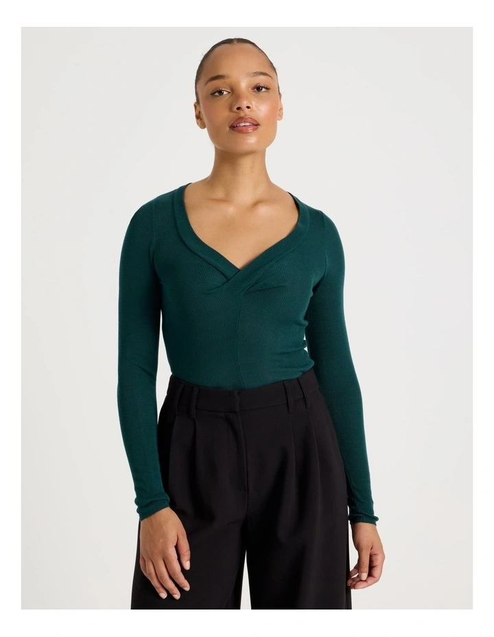 Twist V-Neck Long Sleeve Knit Top in Atlantic image 2